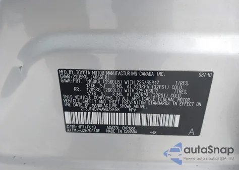 2010 Toyota Rav4 from USA, damaged, VIN 2T3JF4DV4AW079458